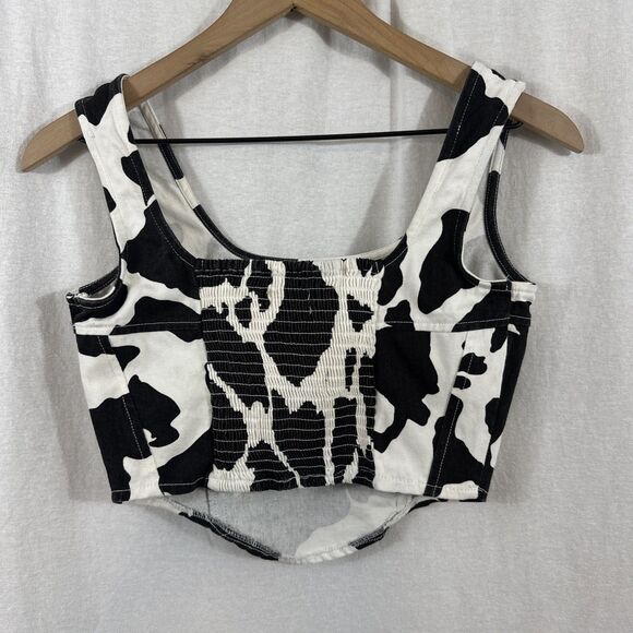 Lone Star Cow Print Corset Bustier Style Crop Tank Top Womens Sz S Rodeo Western - Picture 2 of 6